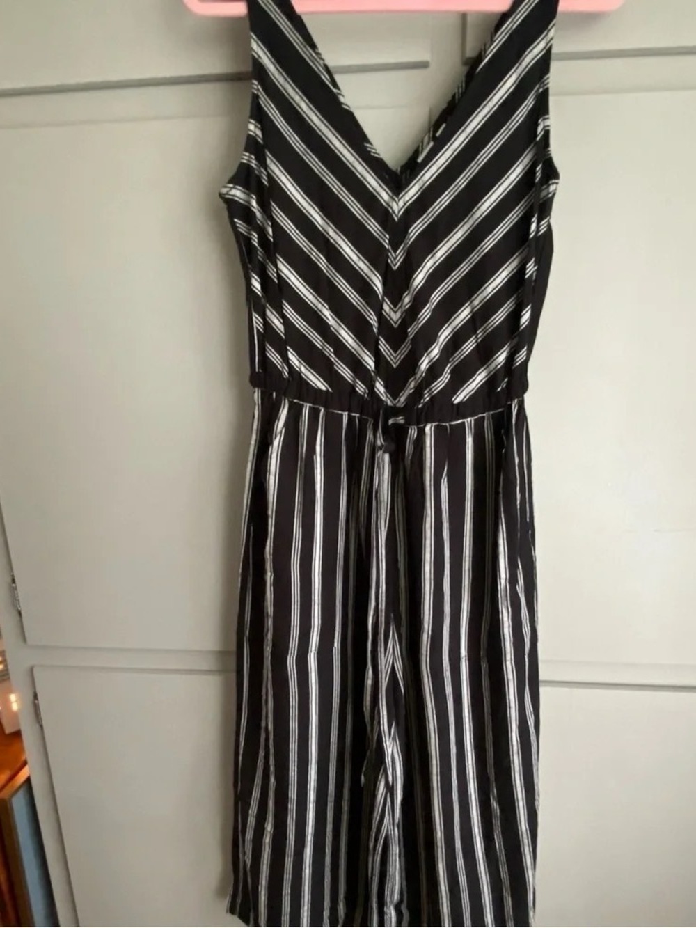 Black & White Striped V-Neck Jumpsuit